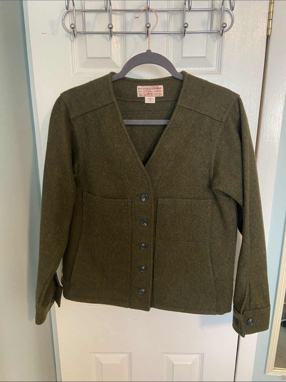 Vintage Filson Olive Green 100% Virgin Wool Button-Front Blazer